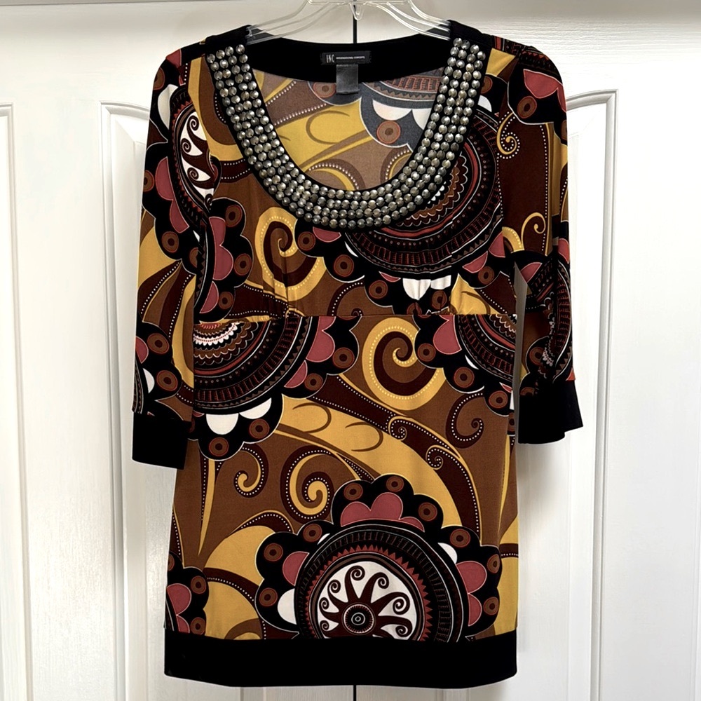 INC International Concepts Women's Multicolor Beaded Top